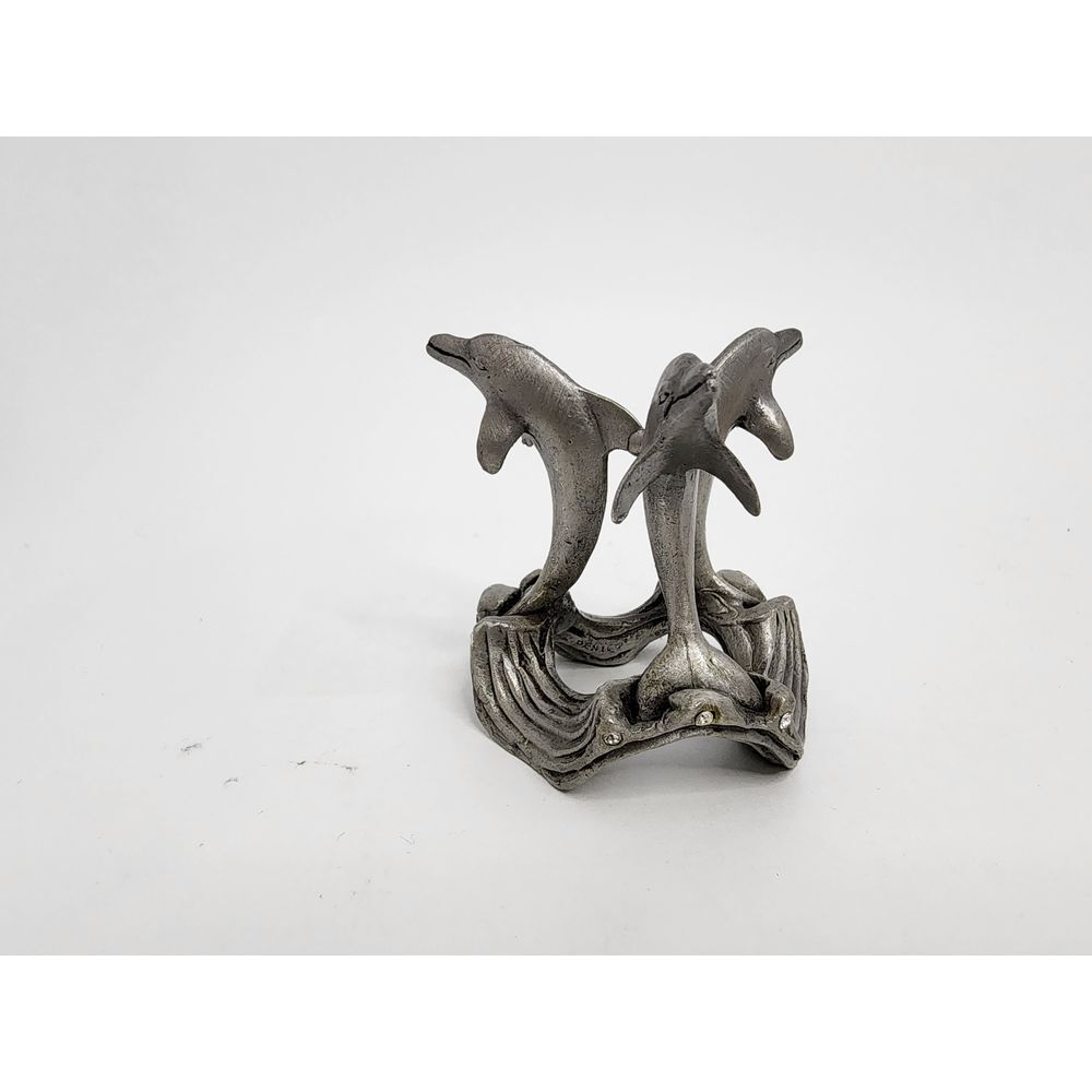 Pewter Dolphin Paperweight Holder with Rhinestones Sunglo 1993 - Picture 2 of 8
